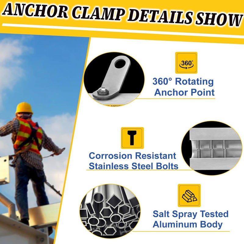Anrain Standing Seam Roof Anchor, Roof Clamp Anchor Fall Protection Kit, 360° Swivel Non-Penetrating Design, 5000lbs Strength, Lightweight Aluminum, OSHA Compliant for Metal Roofs - Image 3